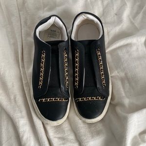 Karl Lagerfeld black chain slip on sneakers. Size 7.